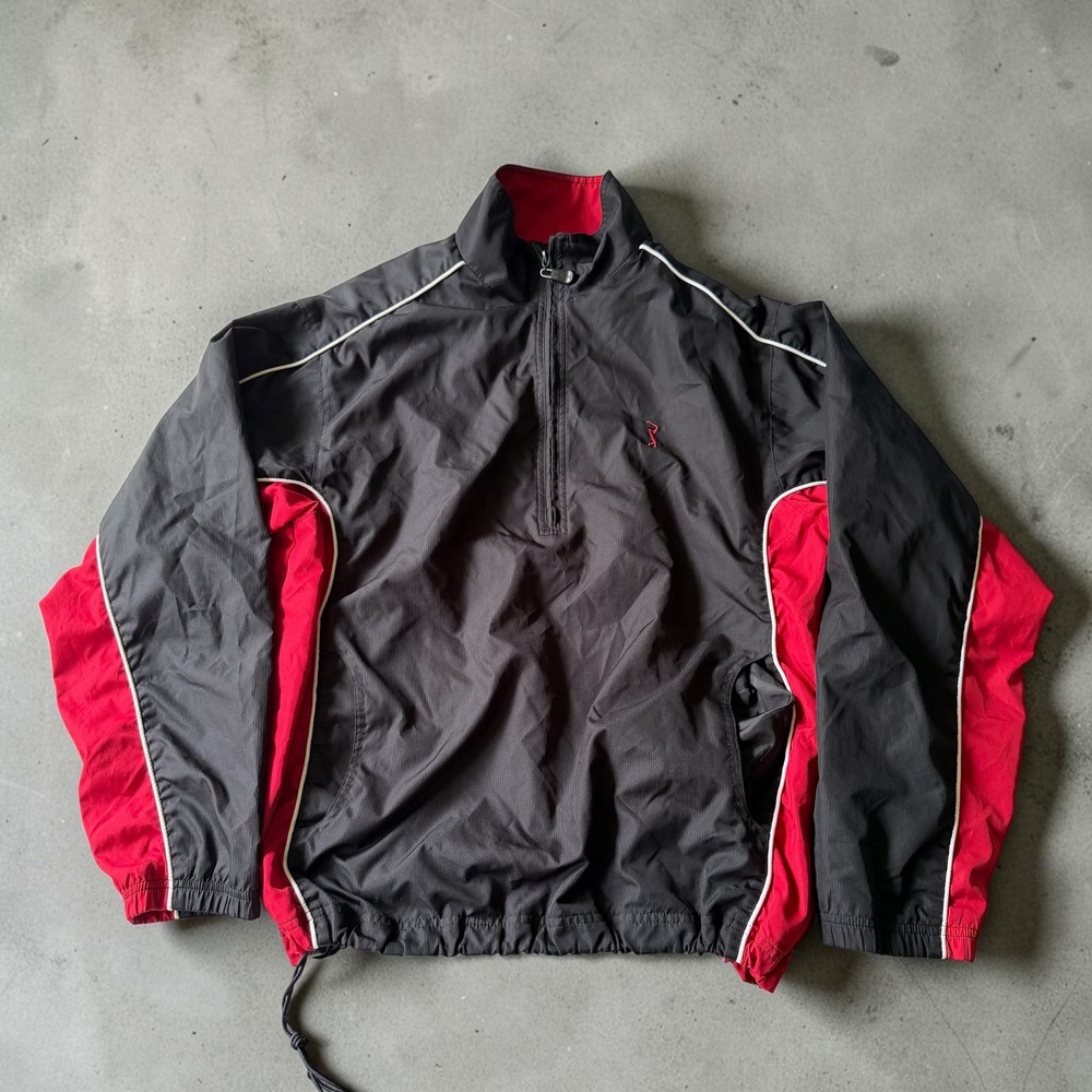 Vintage PGA Tour Originals Mens Quarter Zip Windbreaker Jacket Black Red Large